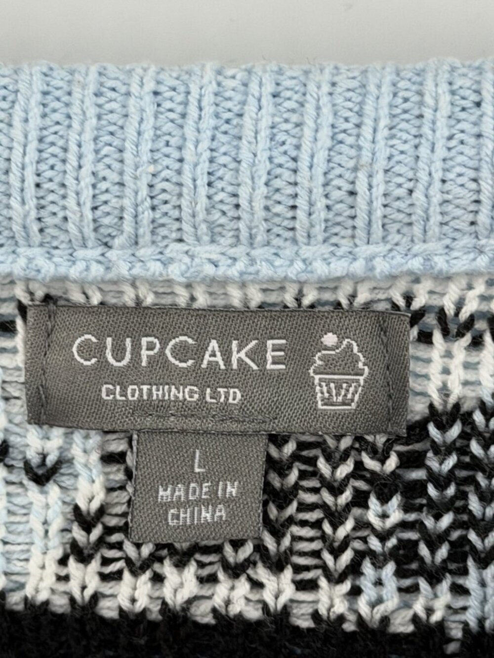 CUPCAKE CLOTHING LTD Women's Blue White Black Sheep Crew Neck Sweater Large - Picture 3 of 5
